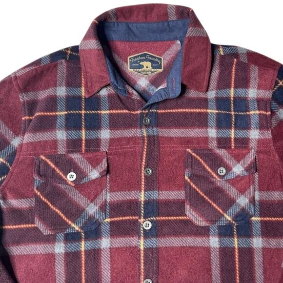 Freedom Foundry Men's Plaid Fleece Button Down Shirt Large Burgundy - Picture 3 of 9